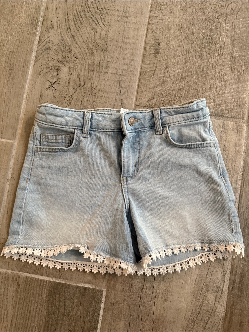 jumping beans Light Wash Denim Shorts with White Lace Trim